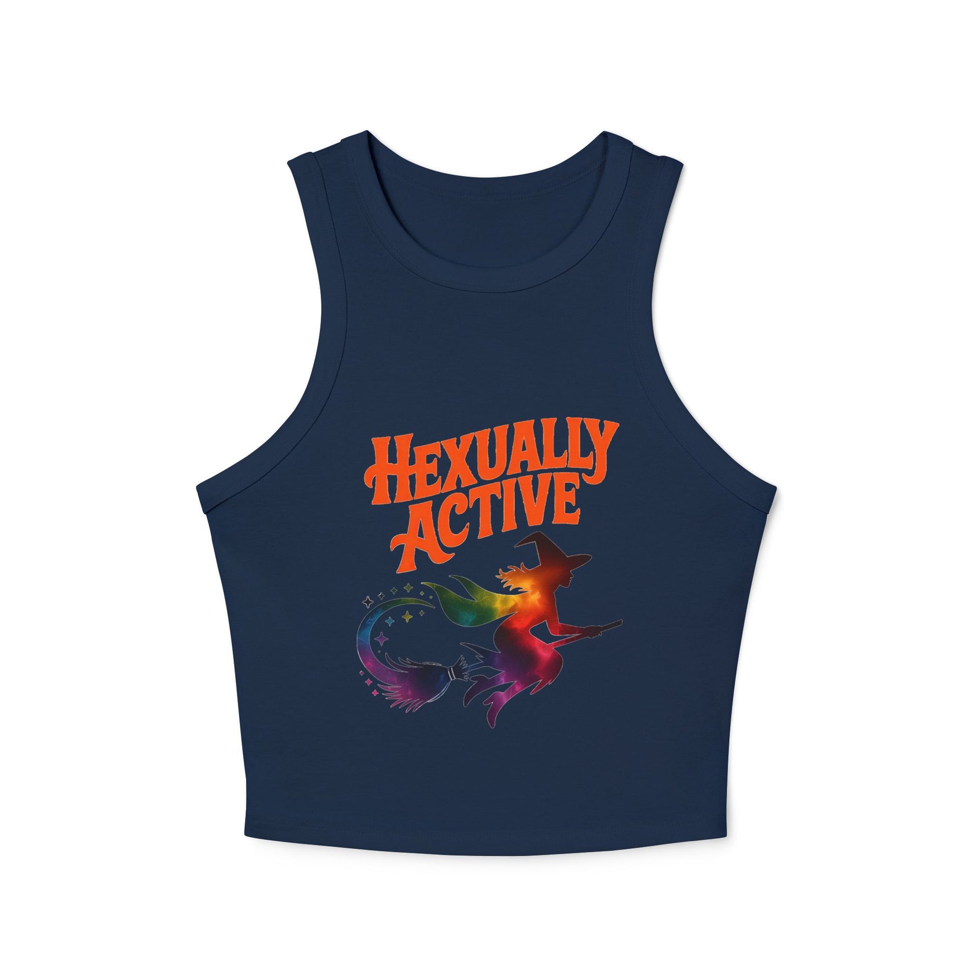 Hexually Active - Fun Witch Racerback Cropped Tank - Enchanted Sky