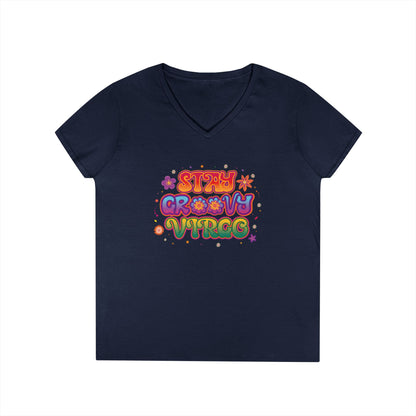 Stay Groovy Virgo Women’s V-Neck Tee – Empowering Retro Zodiac Shirt