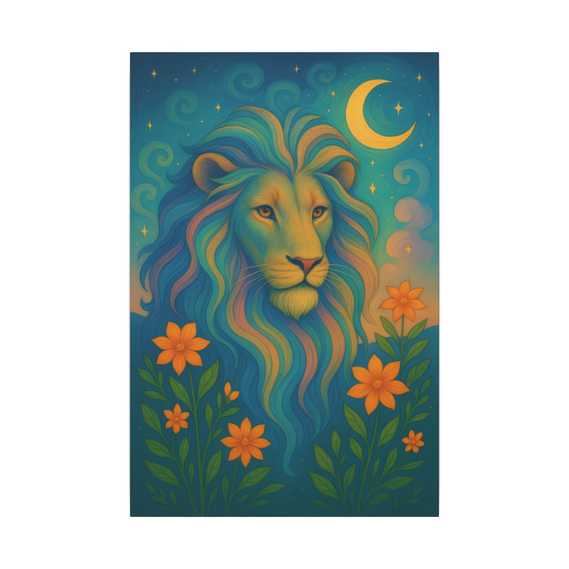 Starlit Lion – Regal Radiance Canvas Wall Art (Leo Inspired) - Enchanted Sky
