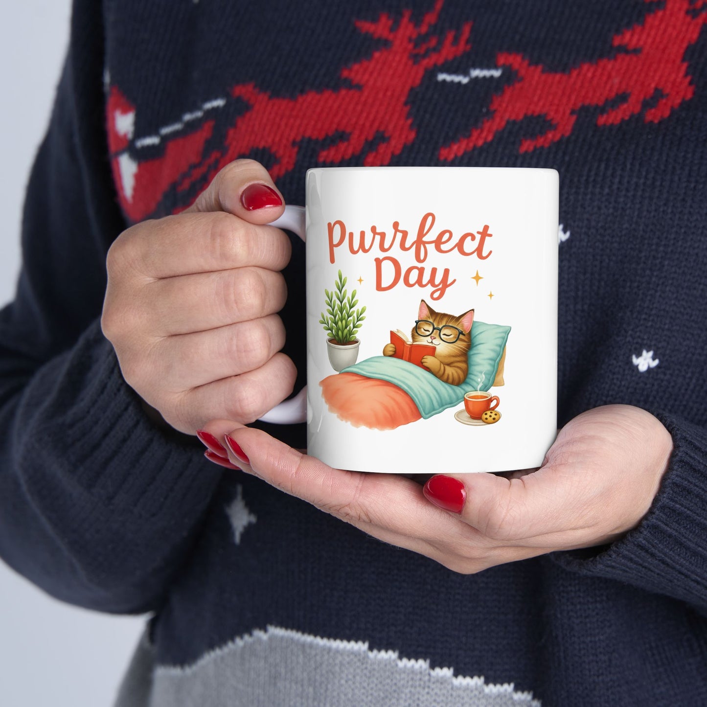 Purrfect Day – Cozy Cat Reading Adorable Coffee Mug (11oz & 15oz)