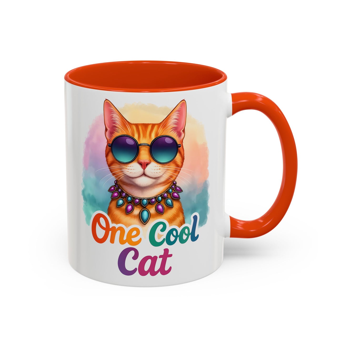 One Cool Cat – Groovy Fun Colorful Kitty Mug (Blue Accent, 11oz & 15oz)