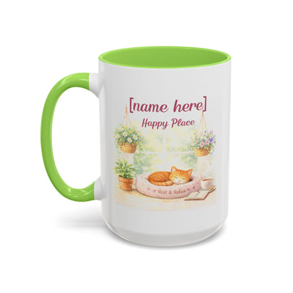 Personalized Name Cat Mug - Custom "Happy Place" Ceramic Mug for Cat Lovers