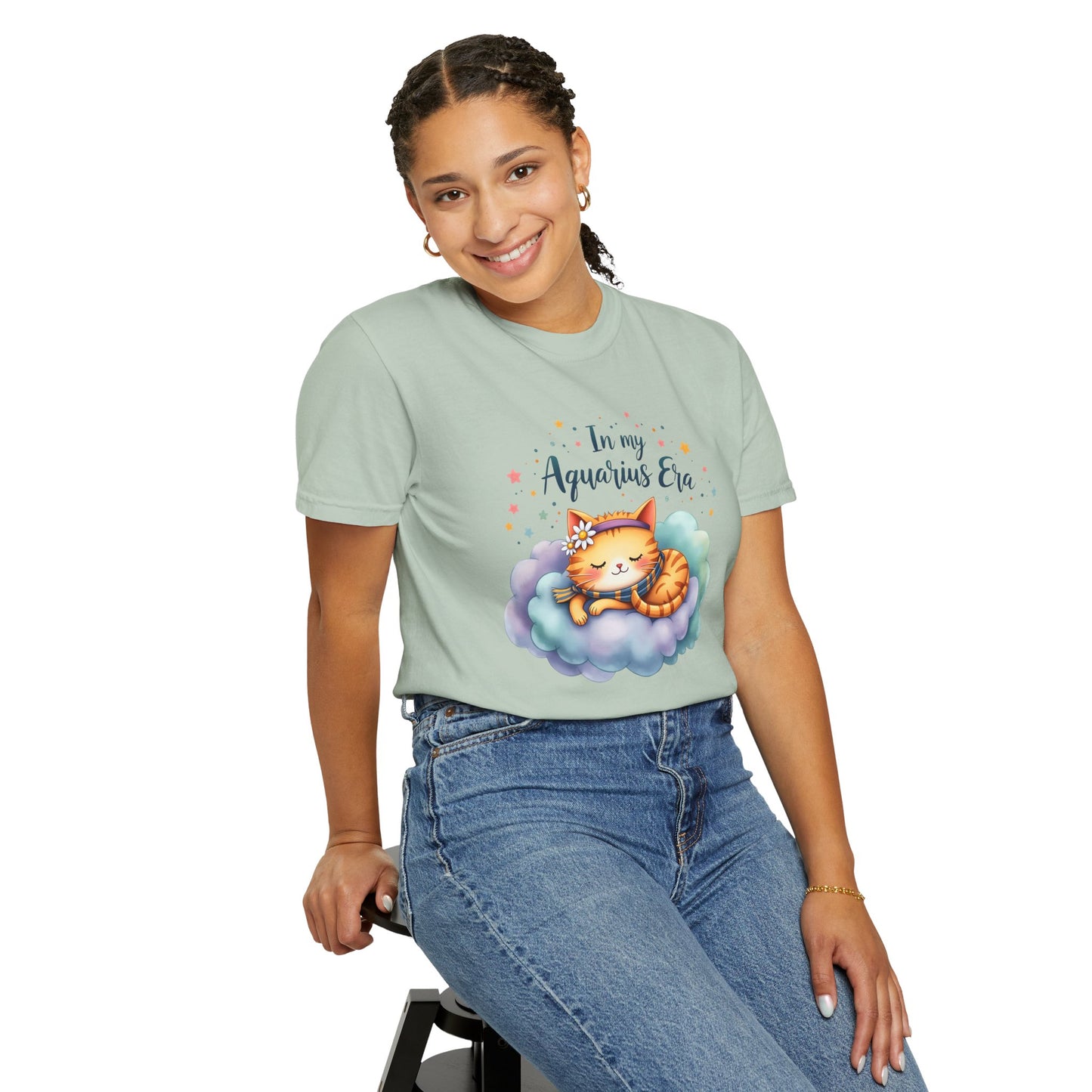 In My Aquarius Era Tee – Colorful Zodiac Cat Shirt