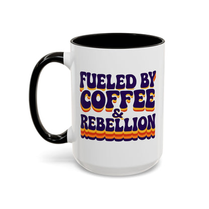Fueled by Coffee & Rebellion – Funny Retro Mug (Color Accent, 11oz & 15oz)