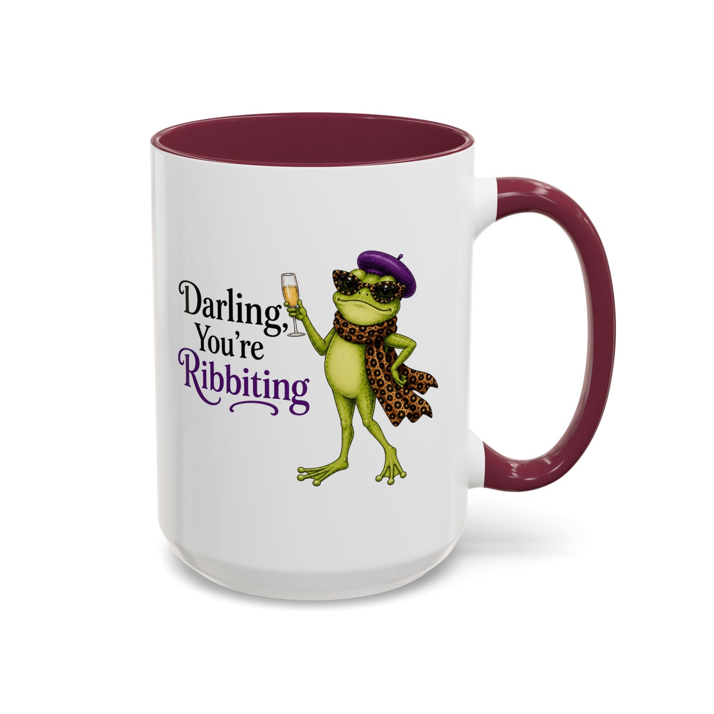 Darling You're Ribbiting Frog Mug | Funny Fashion Frog Coffee Mug | Glam Frog Gift for Women | Colored Mug