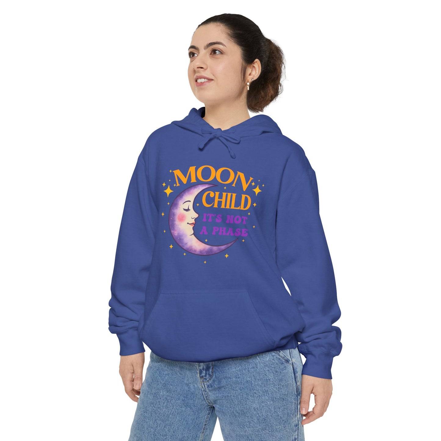 Moon Child Not a Phase Unisex Hoodie – Colorful Celestial Comfort Colors Midweight Hoodie