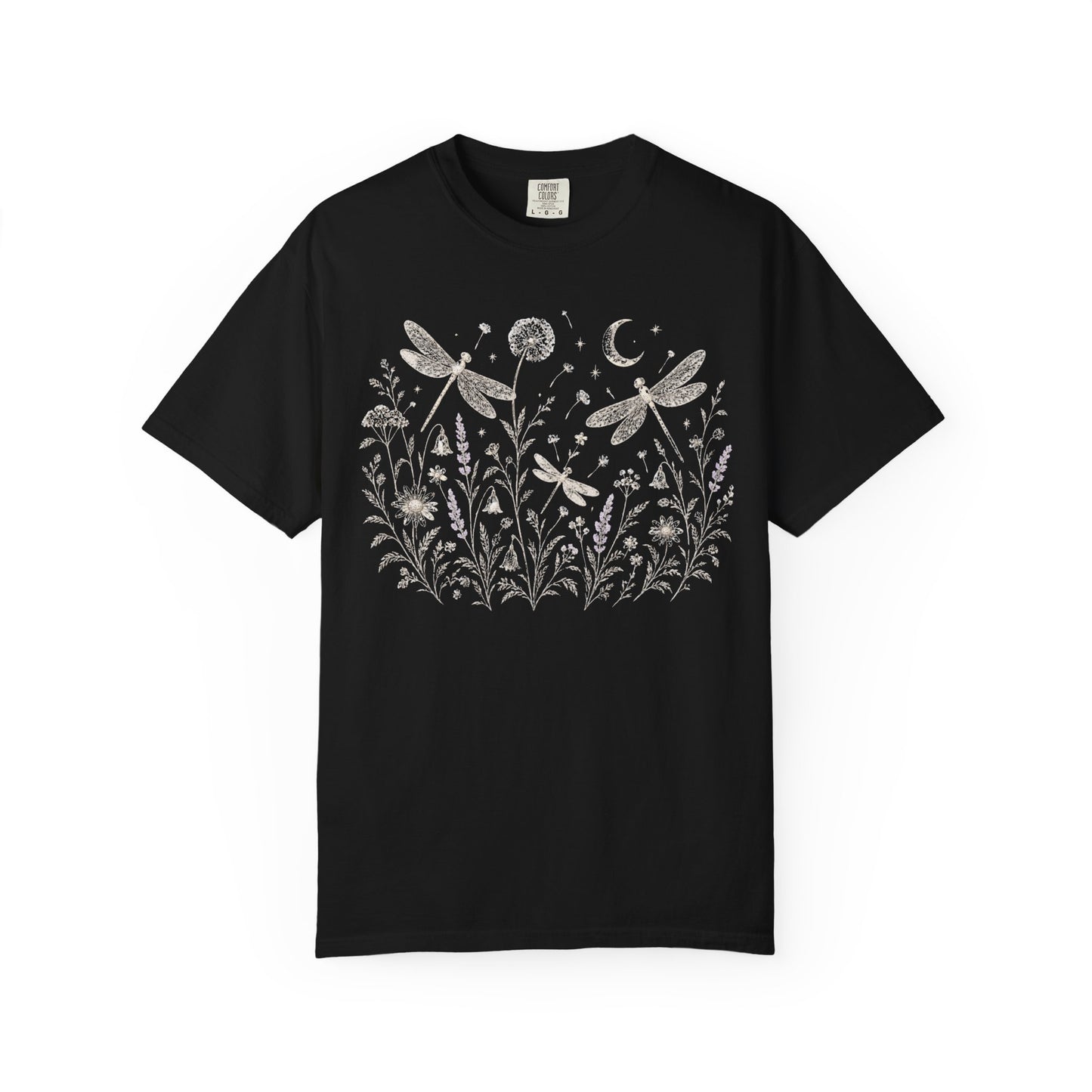 Boho Floral Night Sky Dragonfly Meadow T-Shirt