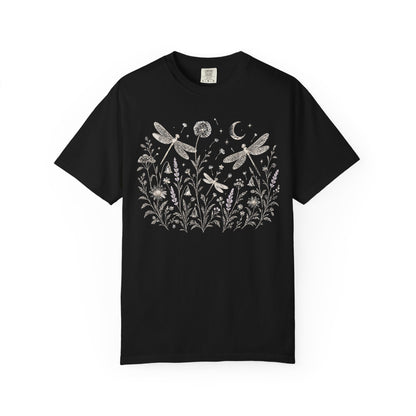 Boho Floral Night Sky Dragonfly Meadow T-Shirt