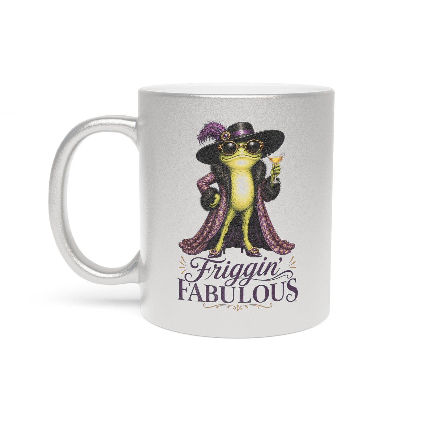 Friggin' Fabulous Silver or Gold Metallic Mug | Funny Fashion Frog Coffee Mug | Glam Gift for Women