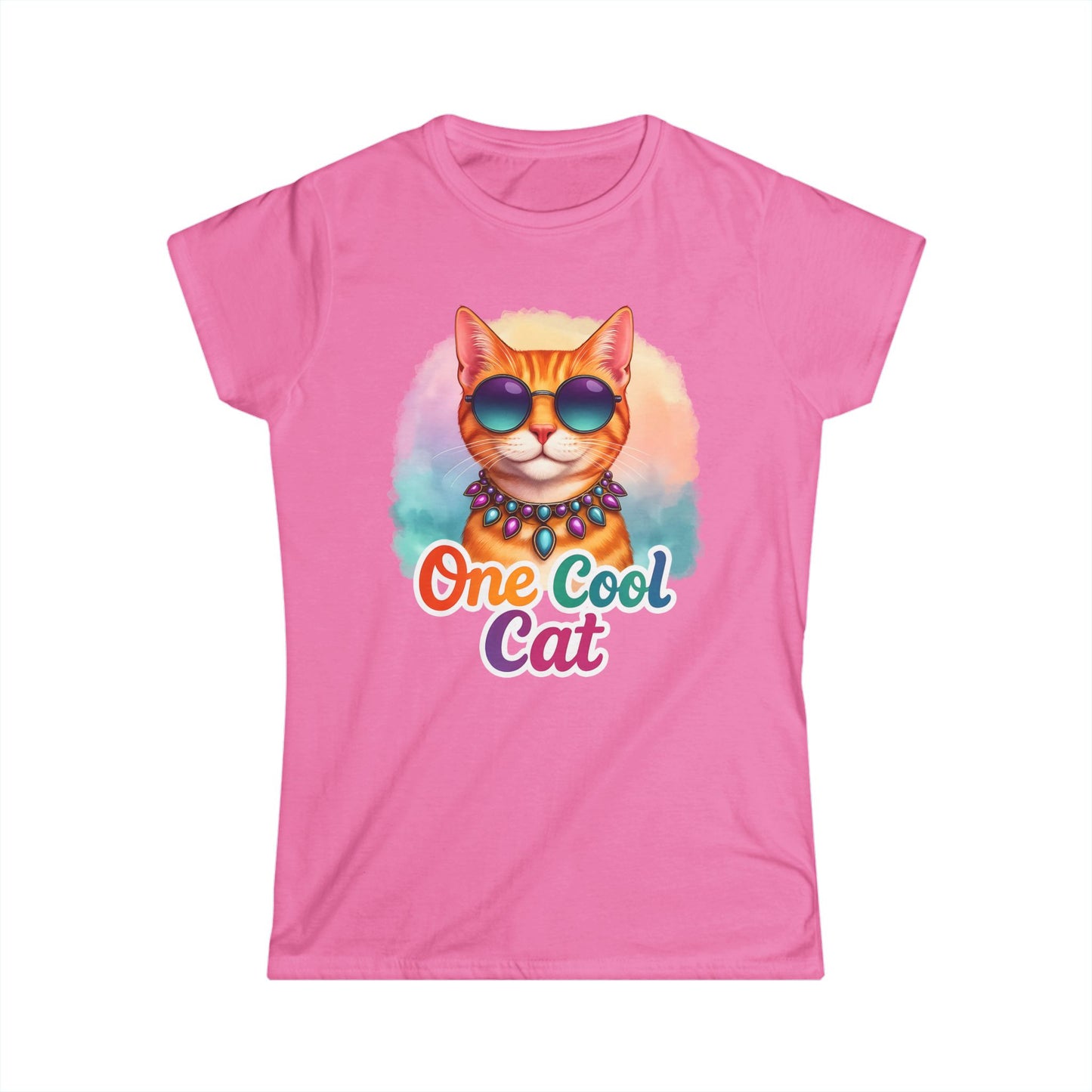 One Cool Cat Women’s Softstyle Tee – Colorful Retro Sunglasses Shirt