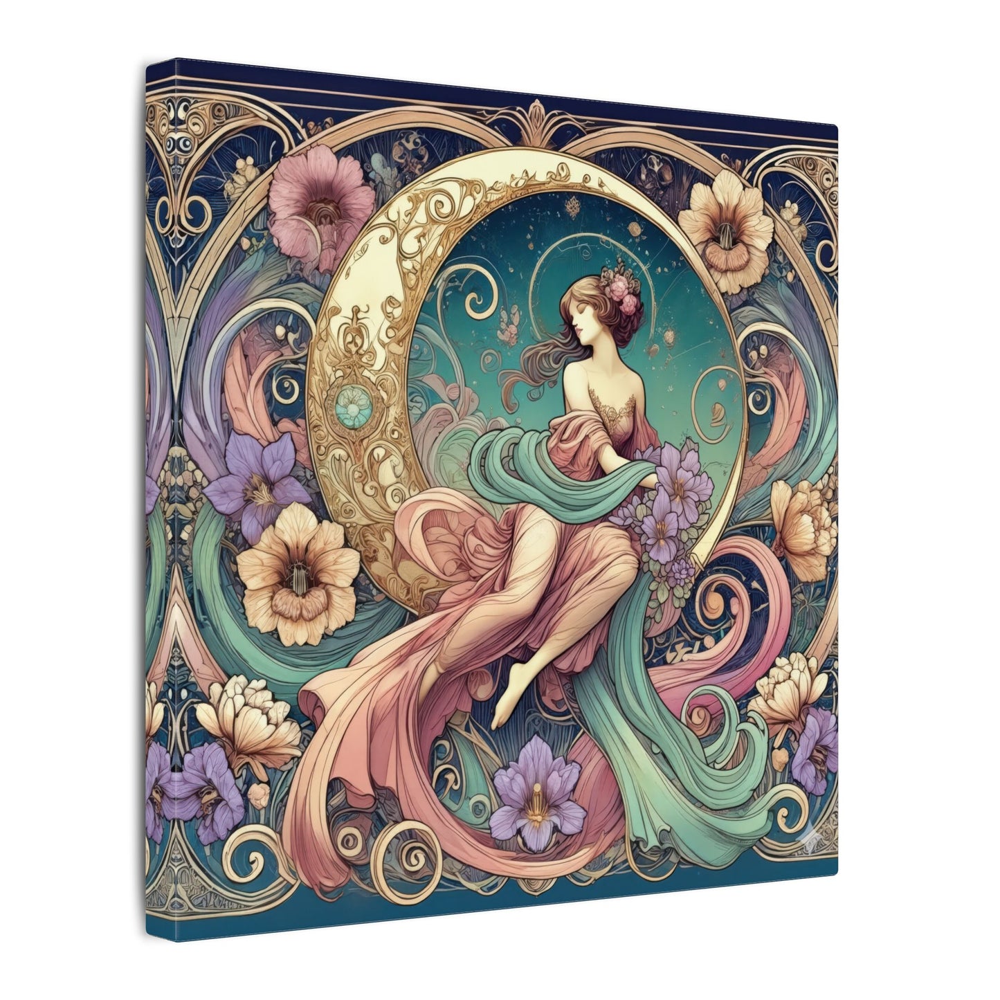 Floral Moon Muse – Art Nouveau Goddess Wall Art