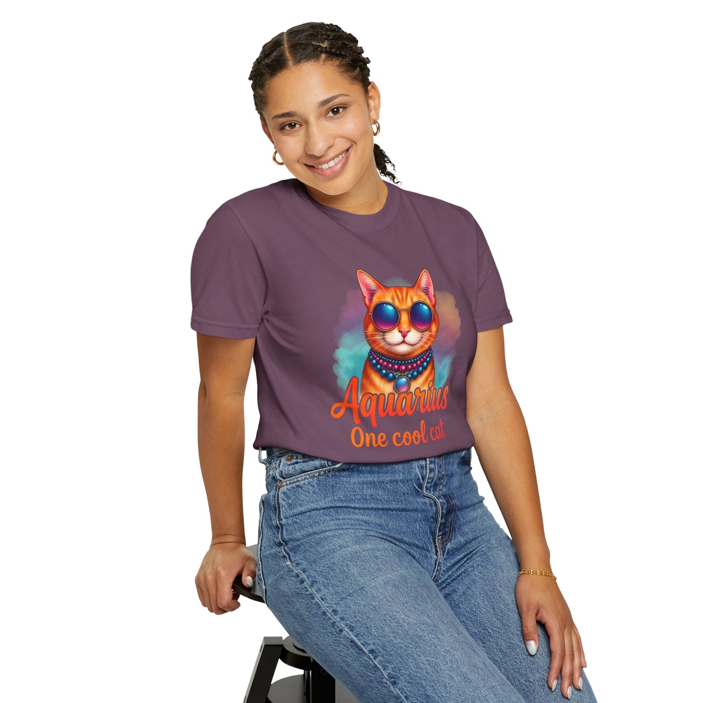 Aquarius One Cool Cat – Funky Retro Zodiac Tee - Enchanted Sky