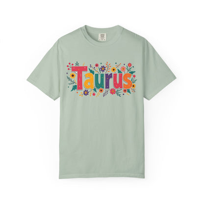 Taurus in Bloom – Colorful Floral Aesthetic Tee