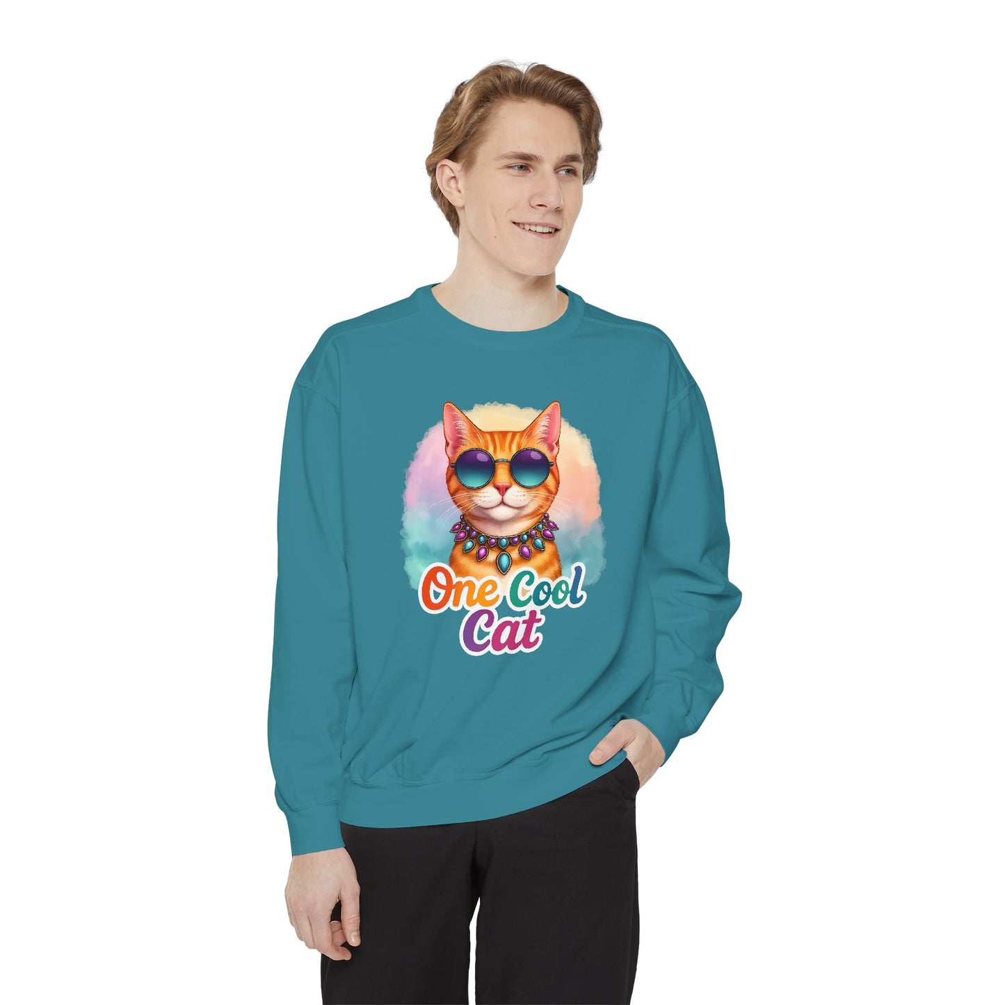 One Cool Cat Unisex Crewneck – Colorful Vibrant Comfort Colors Midweight Sweatshirt