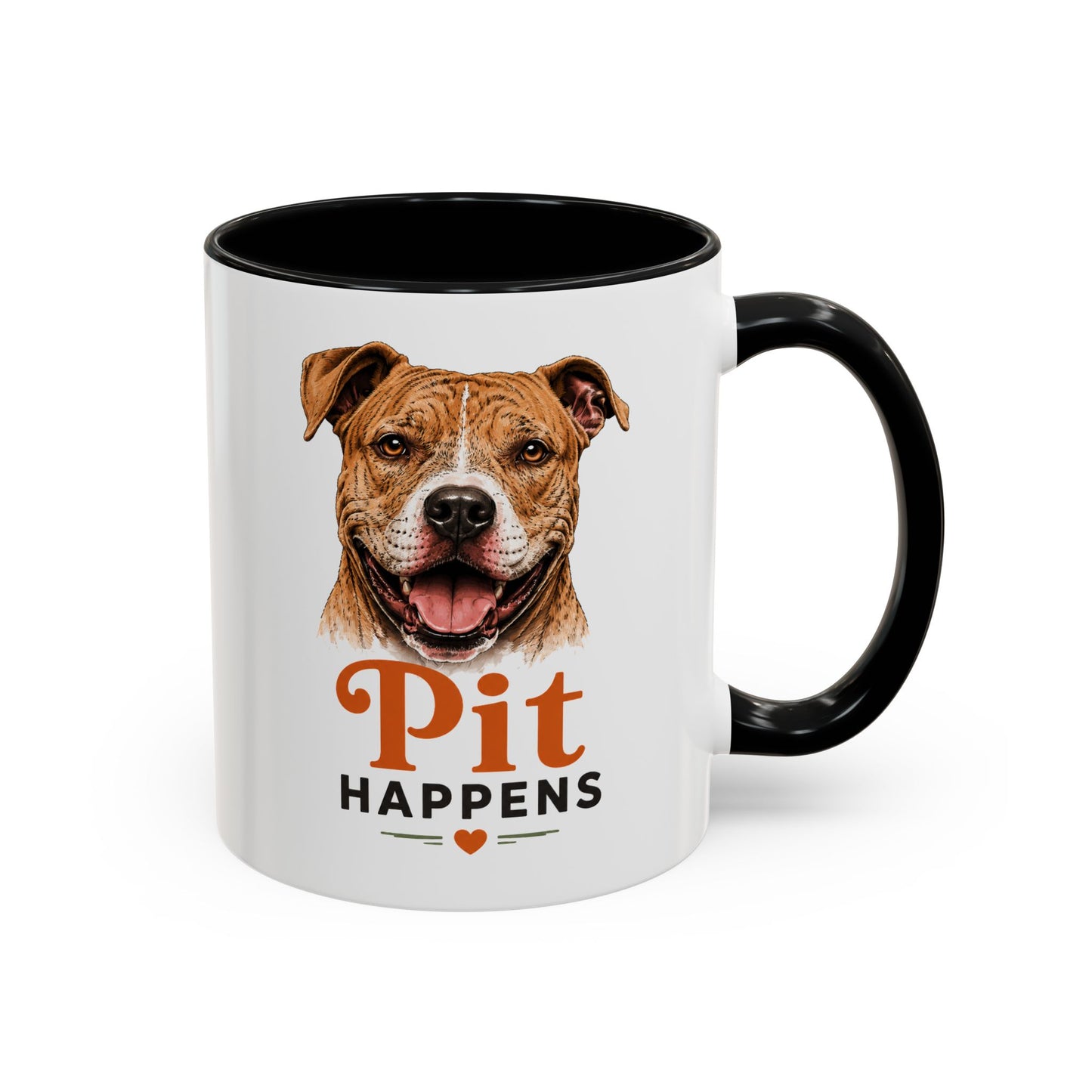 Pit Happens Black Accent Mug - Funny Pitbull Mug for Pit Bull Lovers - Cute Two Sided Pitbull Coffee Mug for Dog Moms & Dog Dads