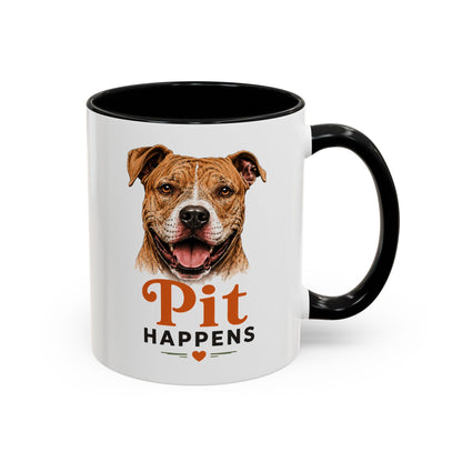 Pit Happens Black Accent Mug - Funny Pitbull Mug for Pit Bull Lovers - Cute Two Sided Pitbull Coffee Mug for Dog Moms & Dog Dads