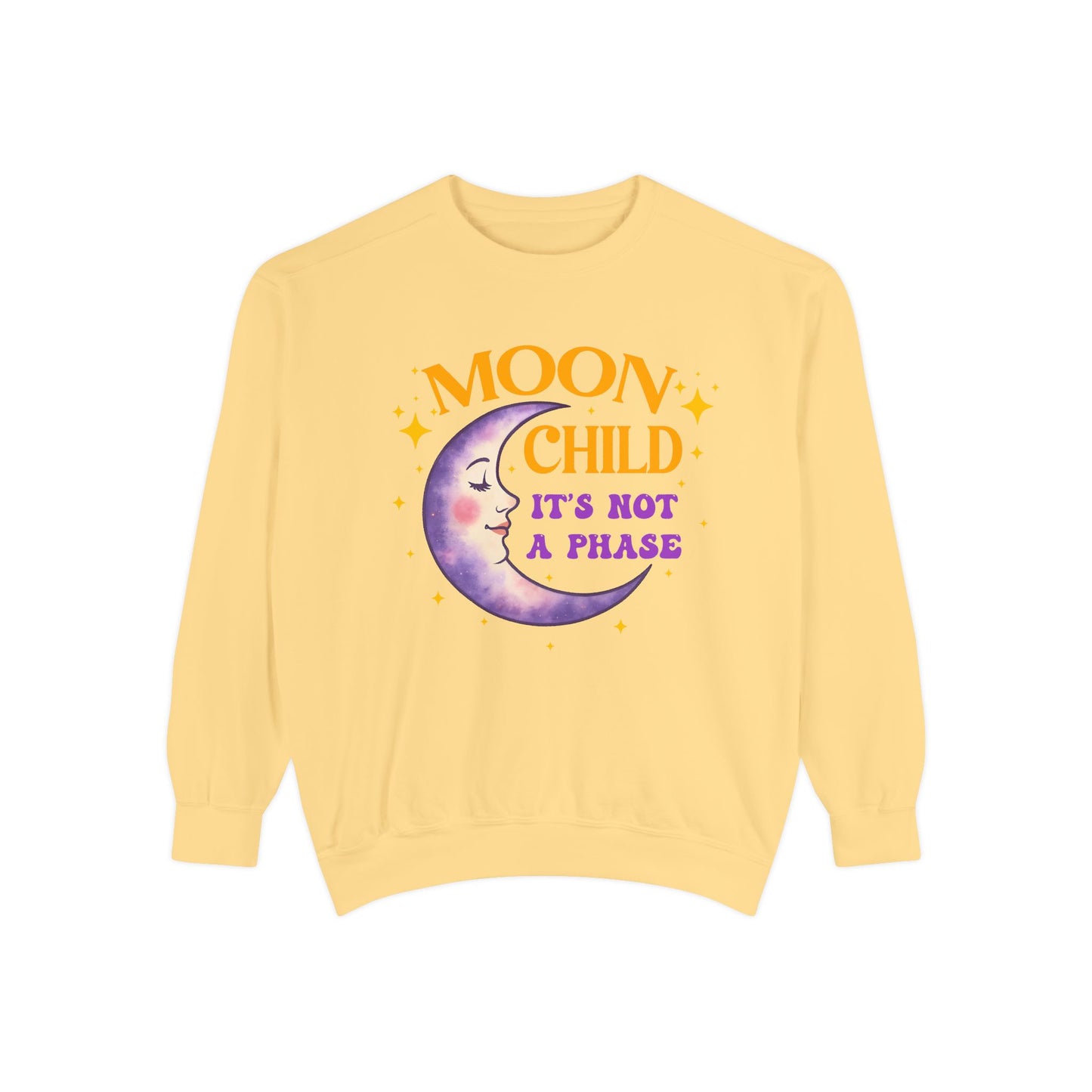 Moon Child It's Not a Phase Unisex Crewneck – Colorful Celestial Comfort Colors Midweight Sweatshirt