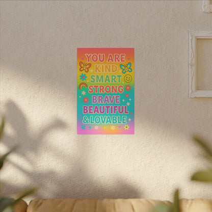 You Are Kind Smart & Strong – Rainbow Affirmation Canvas Wall Art