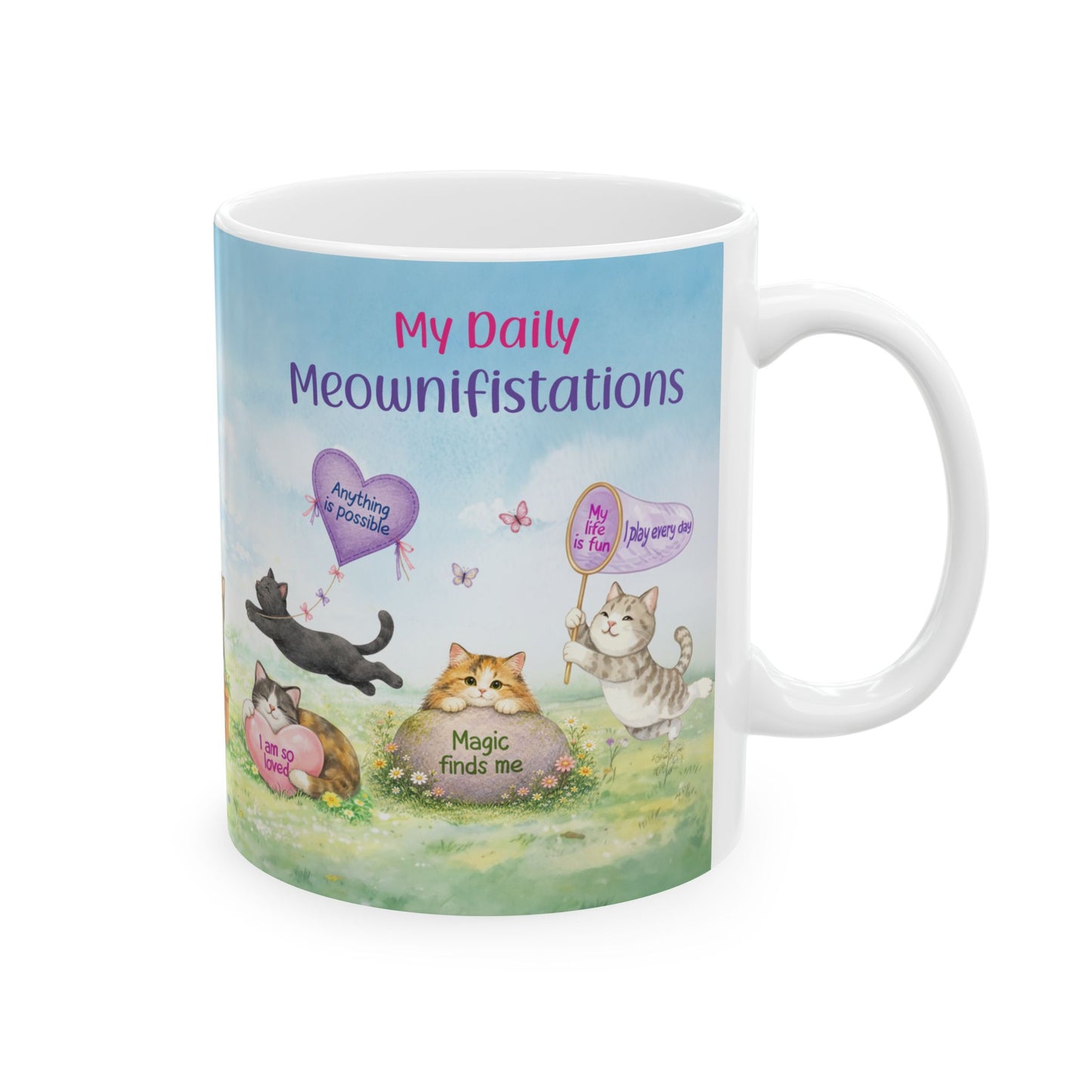 Daily Meownifistations Mug - Positive Affirmation Cat Coffee Cup - Cute Motivational Gift for Cat Lovers