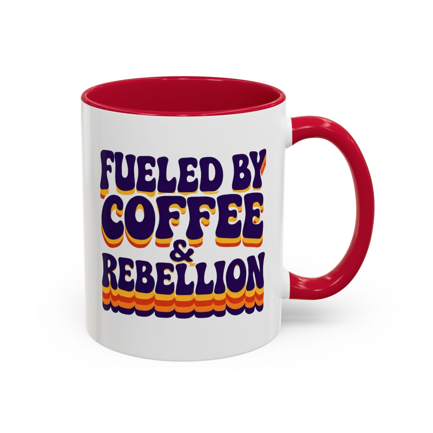 Fueled by Coffee & Rebellion – Funny Retro Mug (Color Accent, 11oz & 15oz)