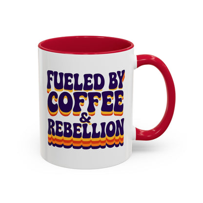 Fueled by Coffee & Rebellion – Funny Retro Mug (Color Accent, 11oz & 15oz)