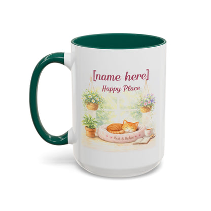 Personalized Name Cat Mug - Custom "Happy Place" Ceramic Mug for Cat Lovers