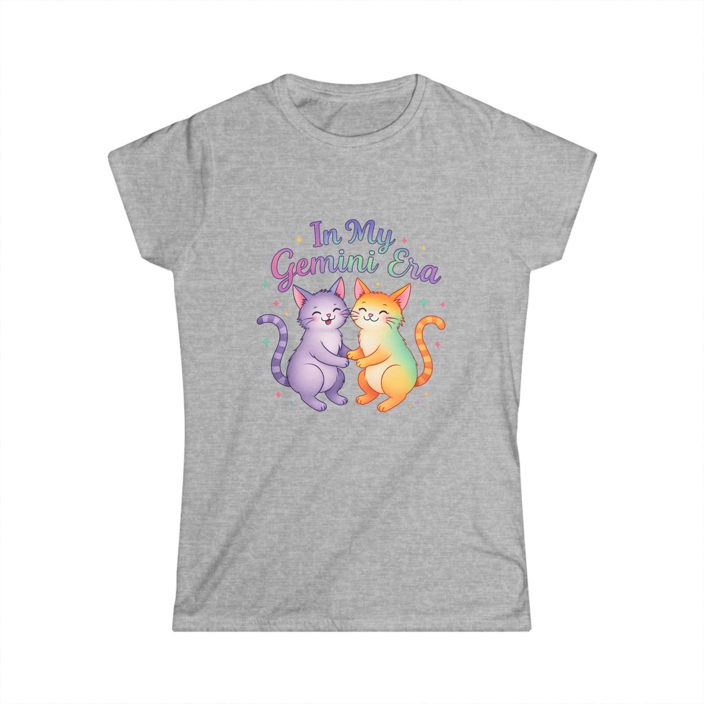 In My Gemini Era Women’s Softstyle Tee – Empowering Zodiac Cat Shirt