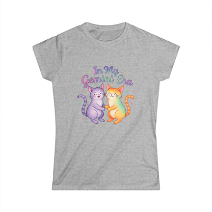 In My Gemini Era Women’s Softstyle Tee – Empowering Zodiac Cat Shirt
