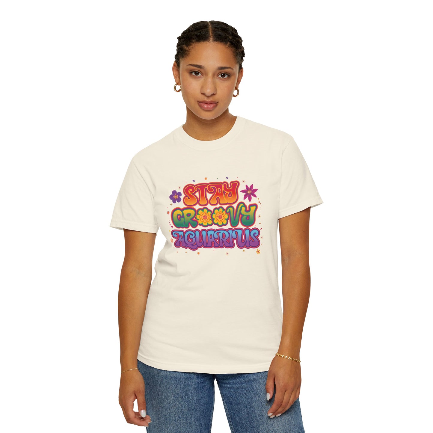 Stay Groovy Aquarius – Retro Flower Power Tee