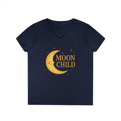 Moon Child Women’s V-Neck Tee – Empowering Celestial Lunar Zodiac Shirt