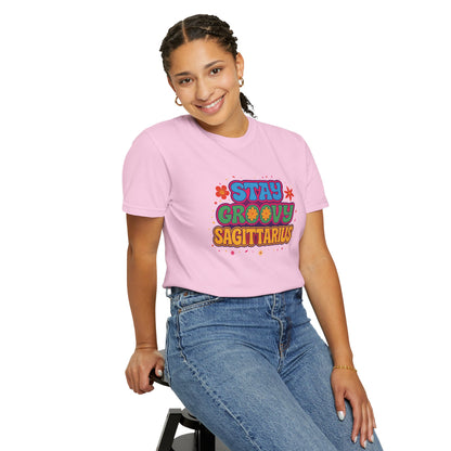 Stay Groovy Sagittarius – Retro Flower Power Zodiac Shirt