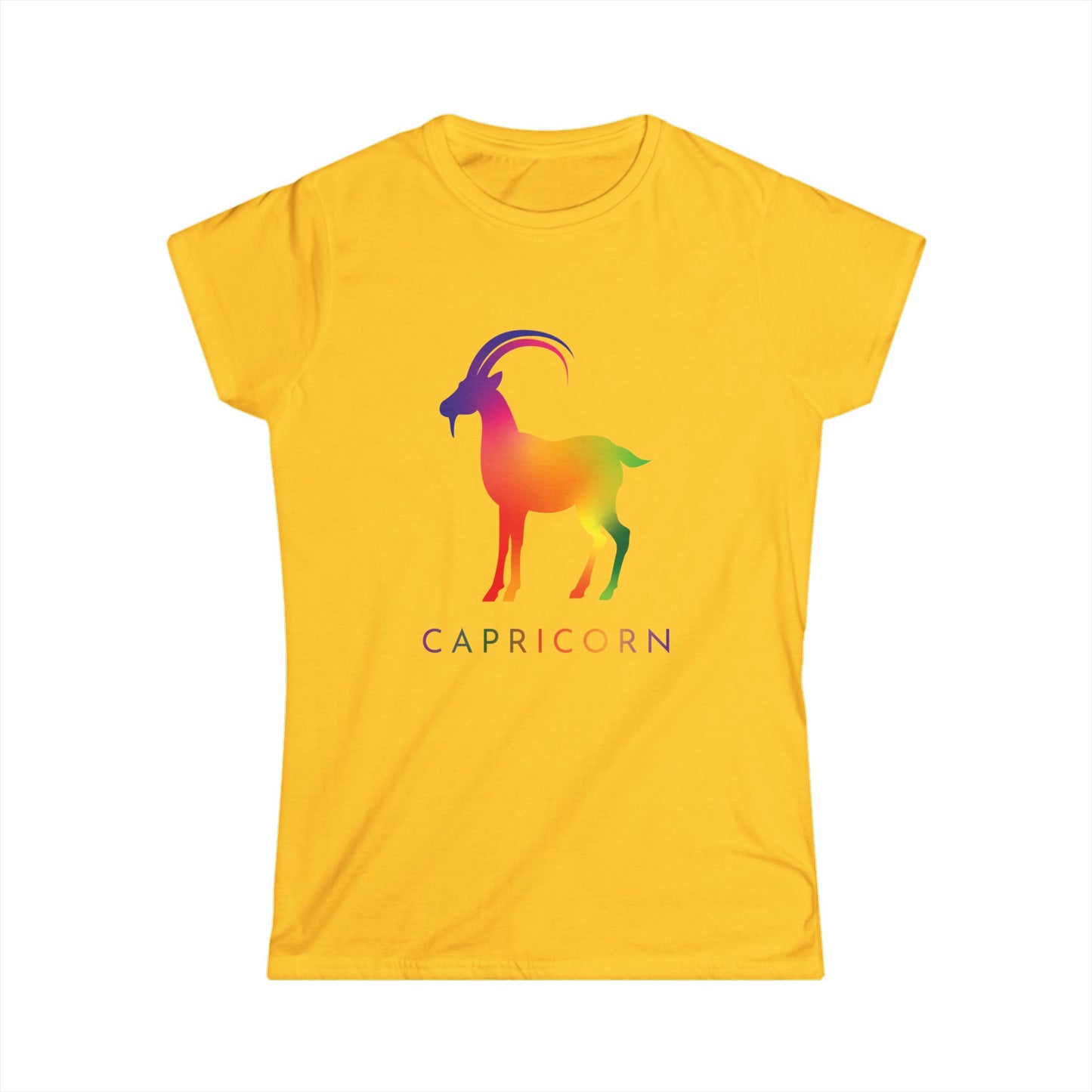 Capricorn Women’s Softstyle Tee – Empowering Rainbow Zodiac Shirt