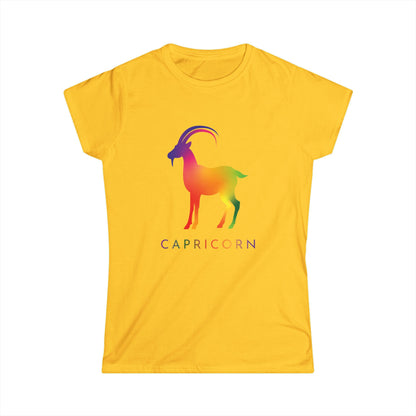 Capricorn Women’s Softstyle Tee – Empowering Rainbow Zodiac Shirt