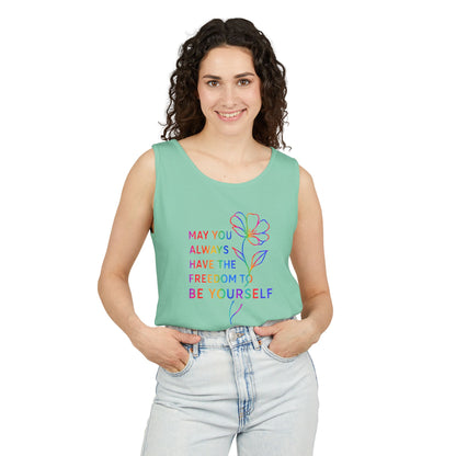 Be Yourself Affirmation Tank Top, May You Always Have the Freedom to Be Yourself Shirt, Self Love Graphic Tank, Inspirational Gift for Her, Rainbow Flower Tank