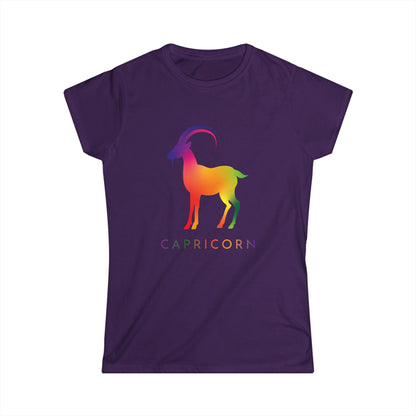 Capricorn Women’s Softstyle Tee – Empowering Rainbow Zodiac Shirt