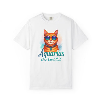 Aquarius One Cool Cat – Zodiac Kitty Vibes Tee