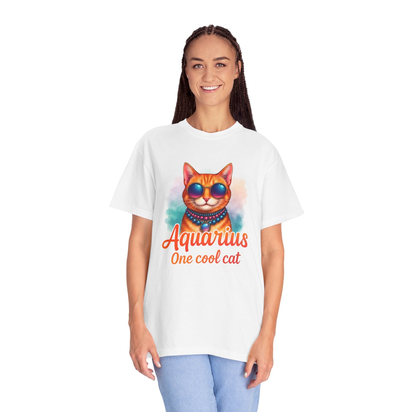 Aquarius One Cool Cat – Funky Retro Zodiac Tee - Enchanted Sky