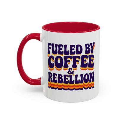 Fueled by Coffee & Rebellion – Funny Retro Mug (Color Accent, 11oz & 15oz)