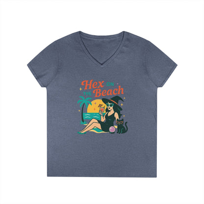 Hex on the Beach Women’s V-Neck Tee – Funny Magical Tropical Witch Shirt