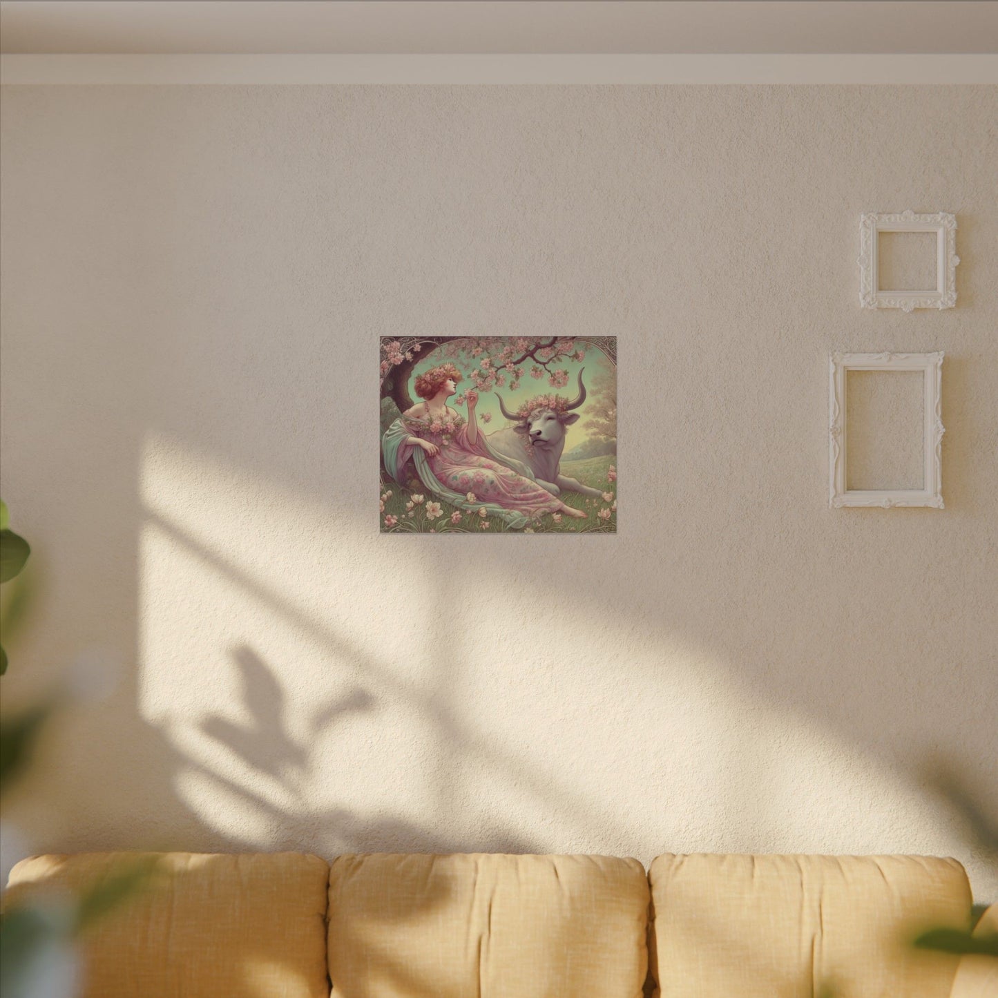 Secret Meadow: Bull and Bloom | Taurus Goddess Art Nouveau Zodiac Wall Art