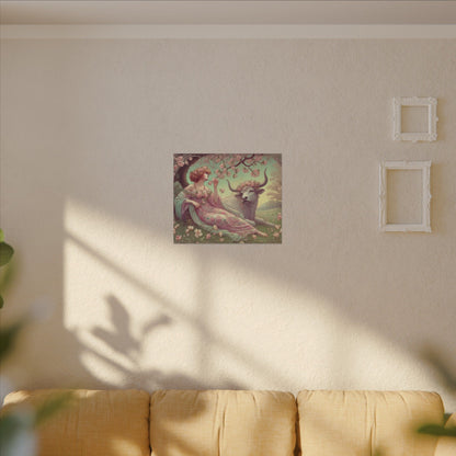 Secret Meadow: Bull and Bloom | Taurus Goddess Art Nouveau Zodiac Wall Art