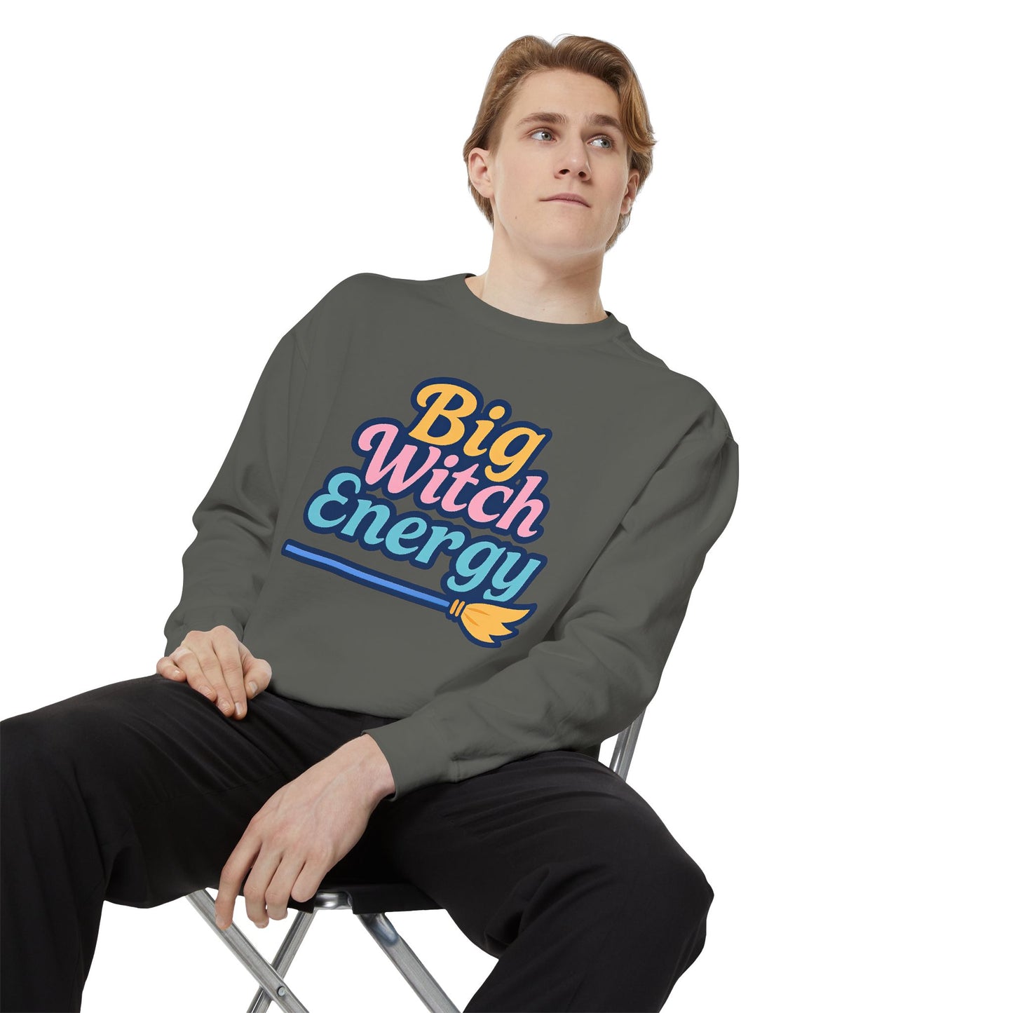 Big Witch Energy Sweatshirt – Colorful Pastel Broom Pullover