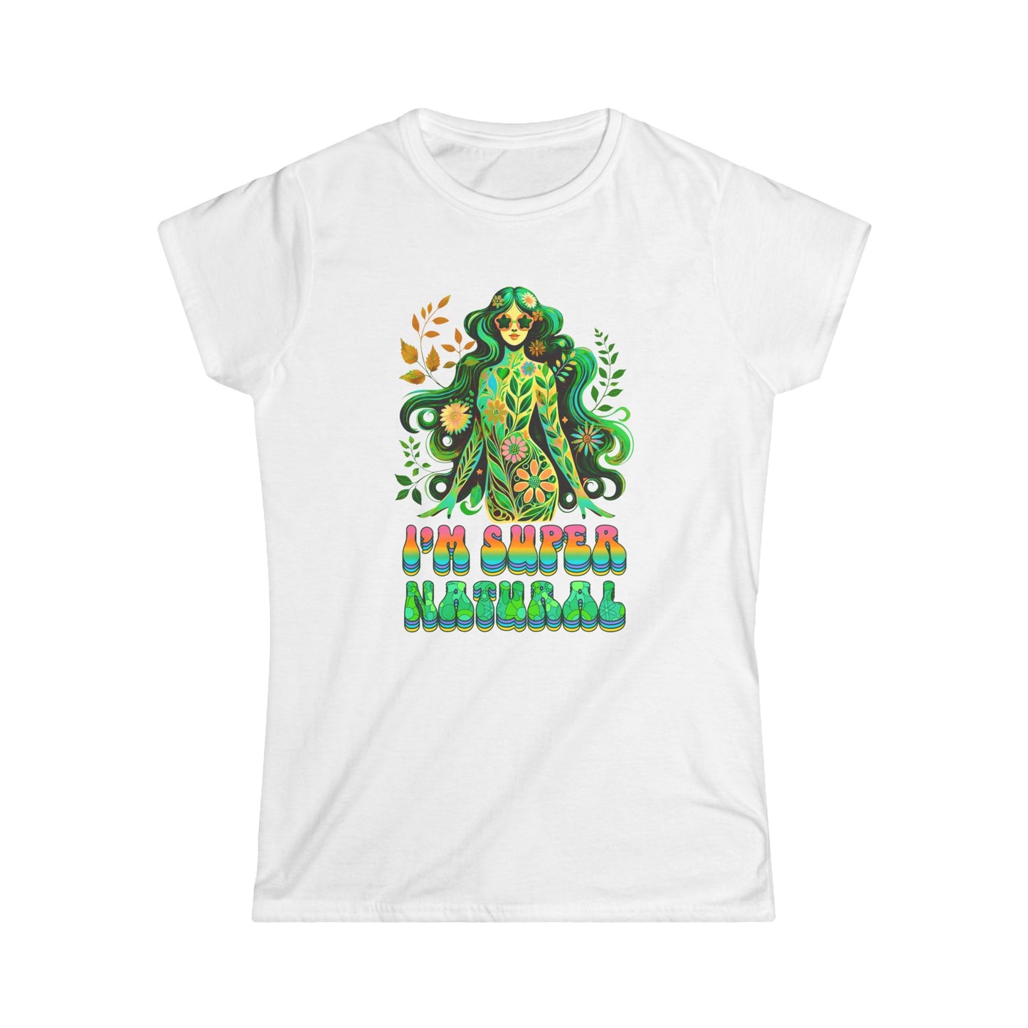 I’m Super Natural Women’s Softstyle Tee – Empowering Botanical Retro Shirt