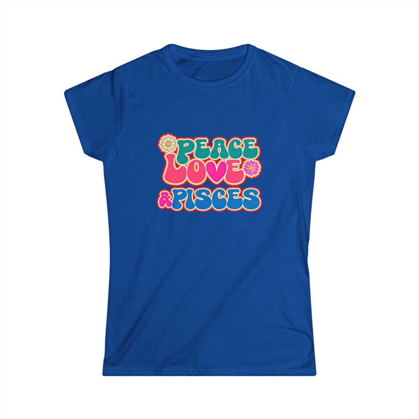 Peace Love & Pisces Softstyle Tee for Women | Boho Zodiac Graphic Shirt | Astrology Apparel for Pisces | Relaxed Star Sign Tee | Everyday Gift for Water Sign Lovers
