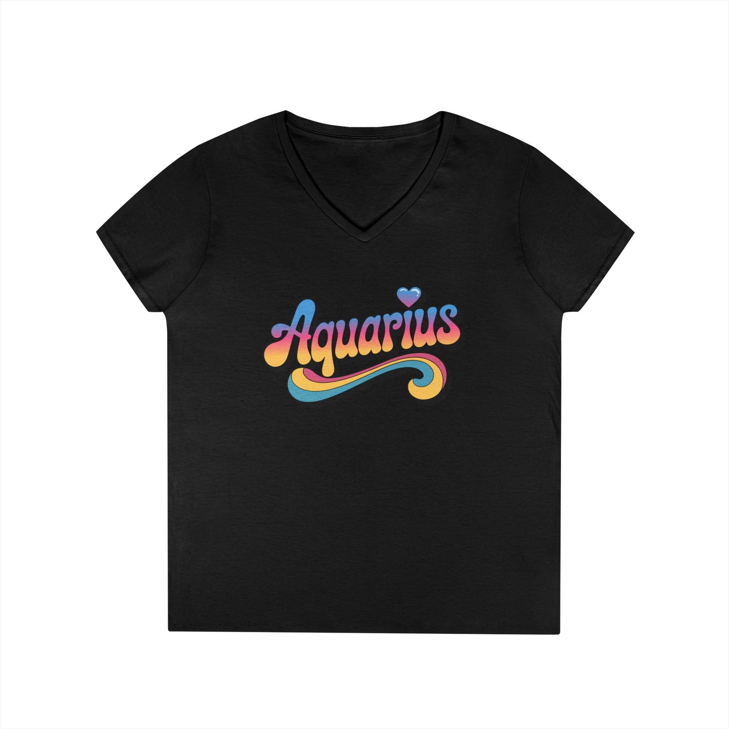 Retro Aquarius Women's V-Neck Tee – Empowering Colorful Zodiac Shirt