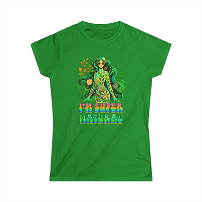 I’m Super Natural Women’s Softstyle Tee – Empowering Botanical Retro Shirt