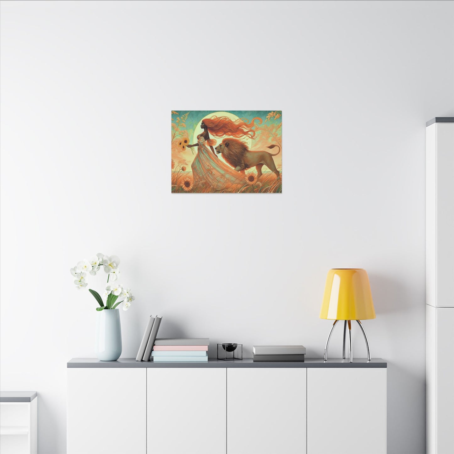 Leo Zodiac Wall Art, Lion Goddess Canvas Print, Astrology Home Decor, Leo Gift for Her, Sunflower Leo Painting, Star Sign Wall Decor
