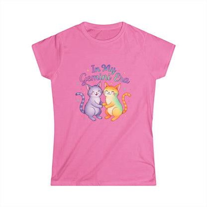 In My Gemini Era Women’s Softstyle Tee – Empowering Zodiac Cat Shirt