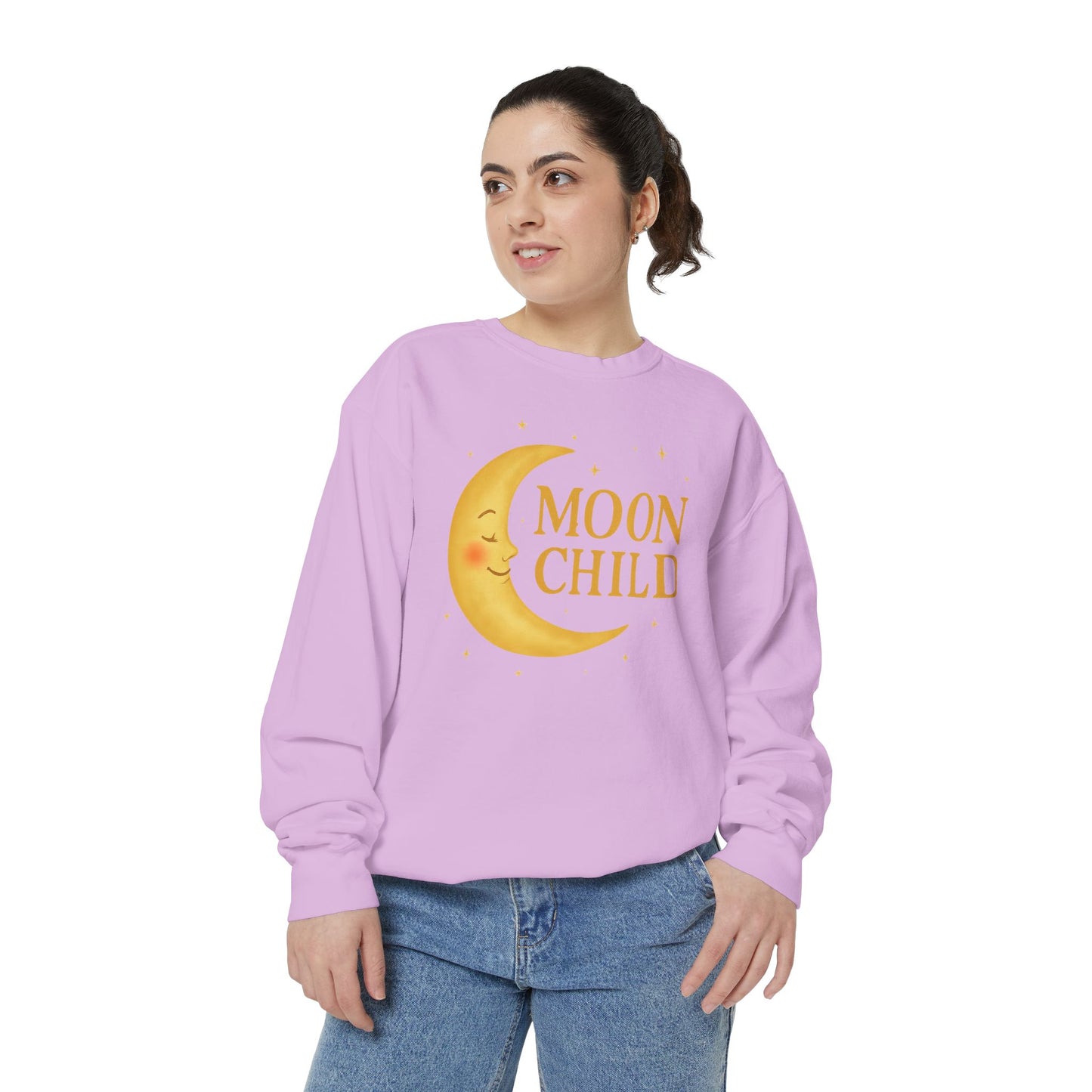 Moon Child Unisex Crewneck – Vibrant Celestial Comfort Colors Midweight Sweatshirt