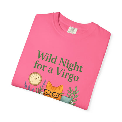 Wild Night for a Virgo – Cozy Cat Tee for Bookish Earth Signs